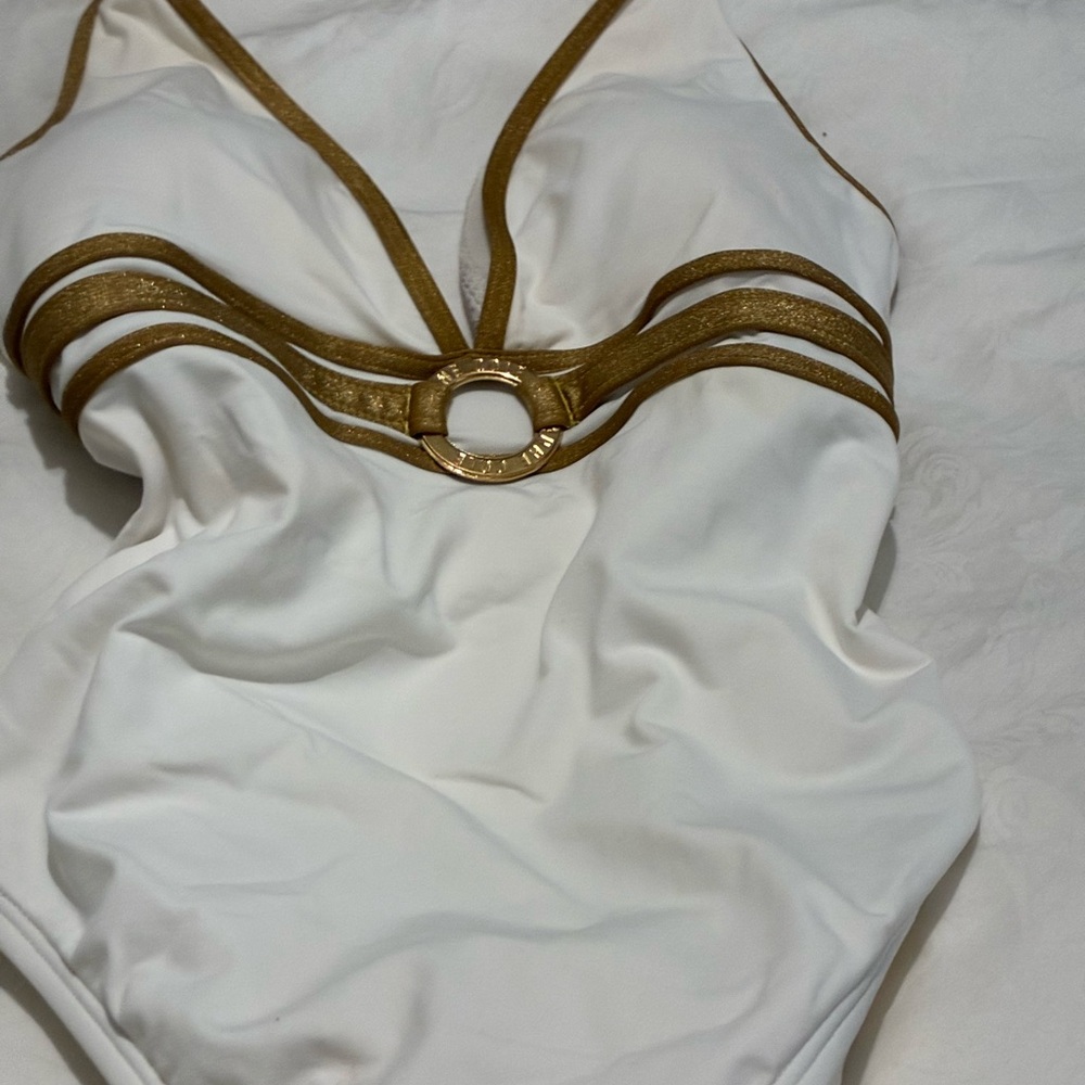NWT Anne Cole White and Gold Swimsuit